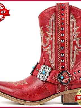 Western Boots Ankle High Pointed Toe Embroidery Cowgirl Boots Rodeo Country